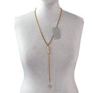 Laruicci Lariat Necklace Gold Tone Crystal Accents